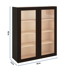 J&K Espresso K8 Wall Glass Cabinet - 36" W x 42" H (No Glass Insert)