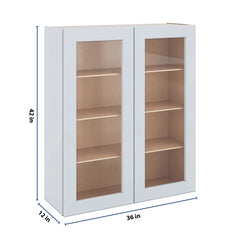 J&K White Shaker S8 Wall Glass Cabinet - 36" W x 42" H (No Glass Insert)