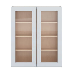 J&K White Shaker S8 Wall Glass Cabinet - 36" W x 42" H (No Glass Insert)