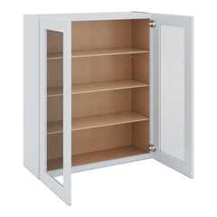J&K White Shaker S8 Wall Glass Cabinet - 36" W x 42" H (No Glass Insert)