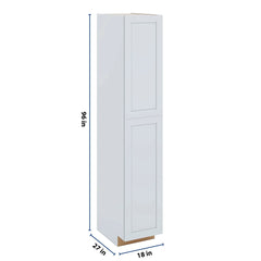 J&K White Shaker S8 Pantry w/Roll-Out Trays 18" W x 96" H x 27" D