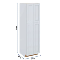 J&K White Shaker S8 Pantry w/Roll-Out Trays 24" W x 84" H x 27" D