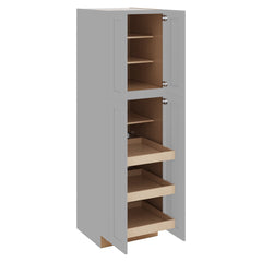 J&K Castle Grey S5 Pantry w/Roll-Out Trays 24" W x 84" H x 27" D
