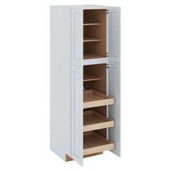 J&K White Shaker S8 Pantry w/Roll-Out Trays 24" W x 84" H x 27" D