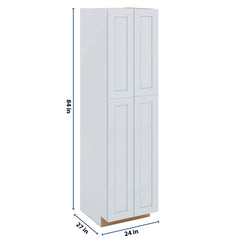 J&K White Shaker S8 Pantry w/Roll-Out Trays 24" W x 90" H x 27" D