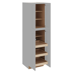 J&K Castle Grey S5 Pantry w/Roll-Out Trays 24" W x 90" H x 27" D