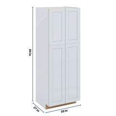 J&K White Shaker S8 Pantry w/Roll-Out Trays 30" W x 84" H x 27" D