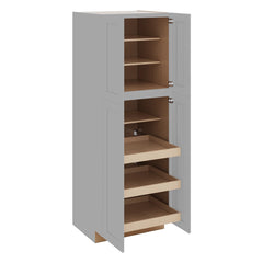 J&K Castle Grey S5 Pantry w/Roll-Out Trays 30" W x 84" H x 27" D