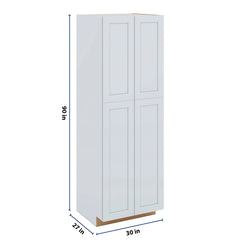J&K White Shaker S8 Pantry w/Roll-Out Trays 30" W x 90" H x 27" D