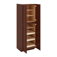 J&K Mahogany J5 Pantry w/Roll-Out Trays 30" W x 90" H x 27" D