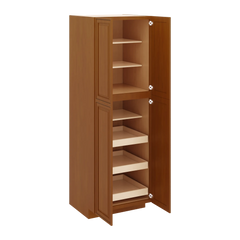 J&K Mocha Glazed K10 Pantry w/Roll-Out Trays 30" W x 90" H x 27" D