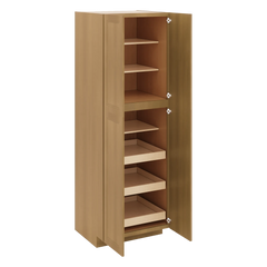 J&K Butterscotch B8 Pantry w/Roll-Out Trays 30" W x 90" H x 27" D
