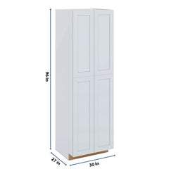 J&K White Shaker S8 Pantry w/Roll-Out Trays 30" W x 96" H x 27" D