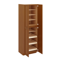 J&K Mocha Glazed K10 Pantry w/Roll-Out Trays 30" W x 96" H x 27" D
