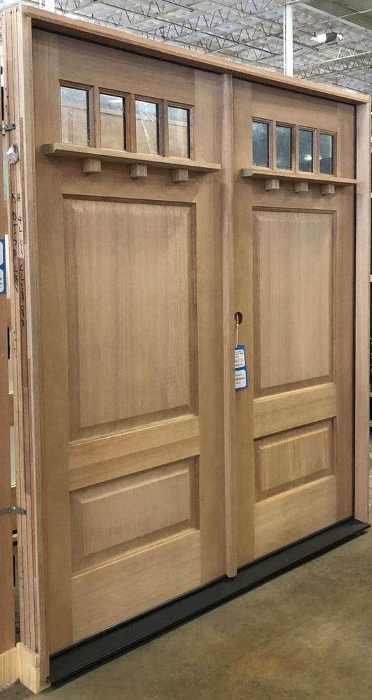 6'0'x6'8' Double 4 Lite Craftsman with Shelf Exterior Mahogany Door