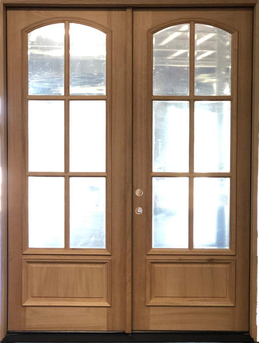 6/0x8/0 Exterior Mahogany Prehung Double Door | Arched 6 Lite