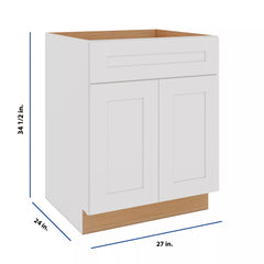 Modernform Cabinet White Shaker 27" W X 34 1/2" H X 24" D Double Door Base Cabinet