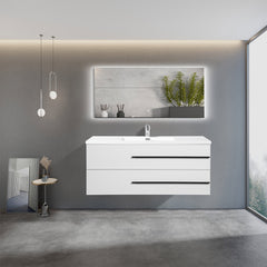  Bella 48" W Wall-Mounted White Vanity with Sink Top | LessCare