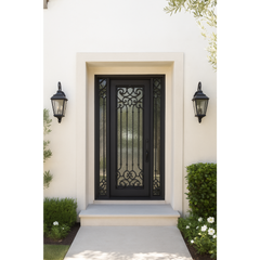 Carmen 5/9x8/0 Square Exterior Wrought Iron Prehung Double Door