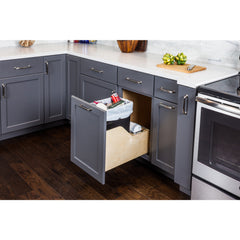 Single 35 Quart Wood Bottom-Mount Soft-close Trashcan Rollout for Door Mounting, Includes One Black Can