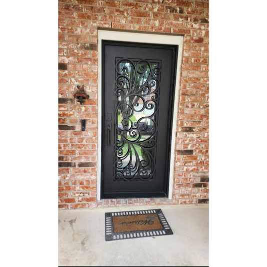 Violet 3/0x6/8 Exterior Wrought Iron Prehung Single Door