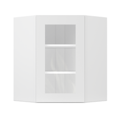 Frosted Glass Diagonal Corner Wall Kitchen Cabinet DCMD2430 Alpina White LessCare 24 in. width 30 in. height 12 in.