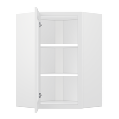 Frosted Glass Diagonal Corner Wall Kitchen Cabinet DCMD2436 Alpina White LessCare 24 in. width 36 in. height 12 in.