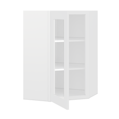 Frosted Glass Diagonal Corner Wall Kitchen Cabinet DCMD2436 Alpina White LessCare 24 in. width 36 in. height 12 in.