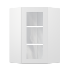 Frosted Glass Diagonal Corner Wall Kitchen Cabinet DCMD2436 Alpina White LessCare 24 in. width 36 in. height 12 in.