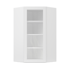 Frosted Glass Diagonal Corner Wall Kitchen Cabinet DCMD2442 Alpina White LessCare 24 in. width 42 in. height 12 in.