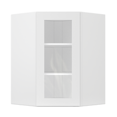 Frosted Glass Diagonal Corner Wall Kitchen Cabinet DCMD2736 Alpina White LessCare 27 in. width 36 in. height 15 in.