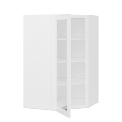 Frosted Glass Diagonal Corner Wall Kitchen Cabinet DCMD2742 Alpina White LessCare 27 in. width 42 in. height 15 in.