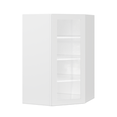 Frosted Glass Diagonal Corner Wall Kitchen Cabinet DCMD2742 Alpina White LessCare 27 in. width 42 in. height 15 in.