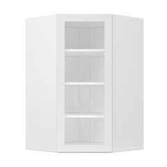 Frosted Glass Diagonal Corner Wall Kitchen Cabinet DCMD2742 Alpina White LessCare 27 in. width 42 in. height 15 in.