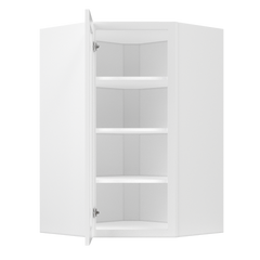 Frosted Glass Diagonal Corner Wall Kitchen Cabinet DCMD2742 Alpina White LessCare 27 in. width 42 in. height 15 in.