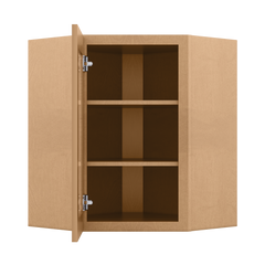 Frosted Glass Door Diagonal Corner Wall Kitchen Cabinet DCMD2430 Shaker Toffee LessCare 24 in. width 30 in. height 12
