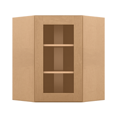 Frosted Glass Door Diagonal Corner Wall Kitchen Cabinet DCMD2430 Shaker Toffee LessCare 24 in. width 30 in. height 12