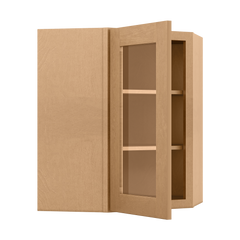 Frosted Glass Door Diagonal Corner Wall Kitchen Cabinet DCMD2430 Shaker Toffee LessCare 24 in. width 30 in. height 12