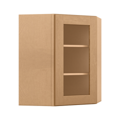 Frosted Glass Door Diagonal Corner Wall Kitchen Cabinet DCMD2430 Shaker Toffee LessCare 24 in. width 30 in. height 12