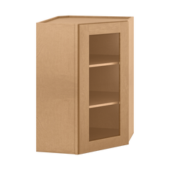 Frosted Glass Door Diagonal Corner Wall Kitchen Cabinet DCMD2436 Shaker Toffee 24 in. width 36 in. height 12 in. depth