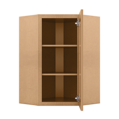 Frosted Glass Door Diagonal Corner Wall Kitchen Cabinet DCMD2436 Shaker Toffee 24 in. width 36 in. height 12 in. depth