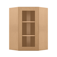 Frosted Glass Door Diagonal Corner Wall Kitchen Cabinet DCMD2436 Shaker Toffee 24 in. width 36 in. height 12 in. depth
