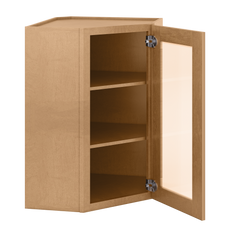Frosted Glass Door Diagonal Corner Wall Kitchen Cabinet DCMD2436 Shaker Toffee 24 in. width 36 in. height 12 in. depth