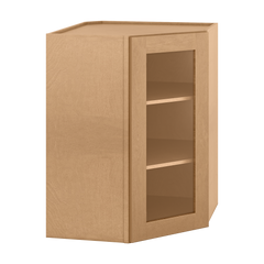 Frosted Glass Door Diagonal Corner Wall Kitchen Cabinet DCMD2736 Shaker Toffee 27 in. width 36 in. height 15 in. depth