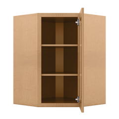 Frosted Glass Door Diagonal Corner Wall Kitchen Cabinet DCMD2736 Shaker Toffee 27 in. width 36 in. height 15 in. depth