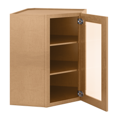 Frosted Glass Door Diagonal Corner Wall Kitchen Cabinet DCMD2736 Shaker Toffee 27 in. width 36 in. height 15 in. depth