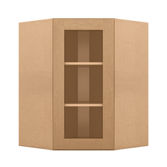Frosted Glass Door Diagonal Corner Wall Kitchen Cabinet DCMD2736 Shaker Toffee 27 in. width 36 in. height 15 in. depth