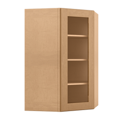 Frosted Glass Door Diagonal Corner Wall Kitchen Cabinet DCMD2742 Shaker Toffee 27 in. width 42 in. height 15 in. depth