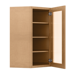 Frosted Glass Door Diagonal Corner Wall Kitchen Cabinet DCMD2742 Shaker Toffee 27 in. width 42 in. height 15 in. depth