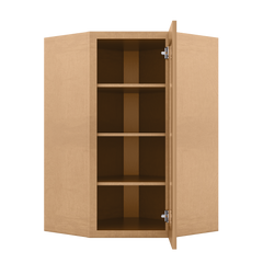 Frosted Glass Door Diagonal Corner Wall Kitchen Cabinet DCMD2742 Shaker Toffee 27 in. width 42 in. height 15 in. depth